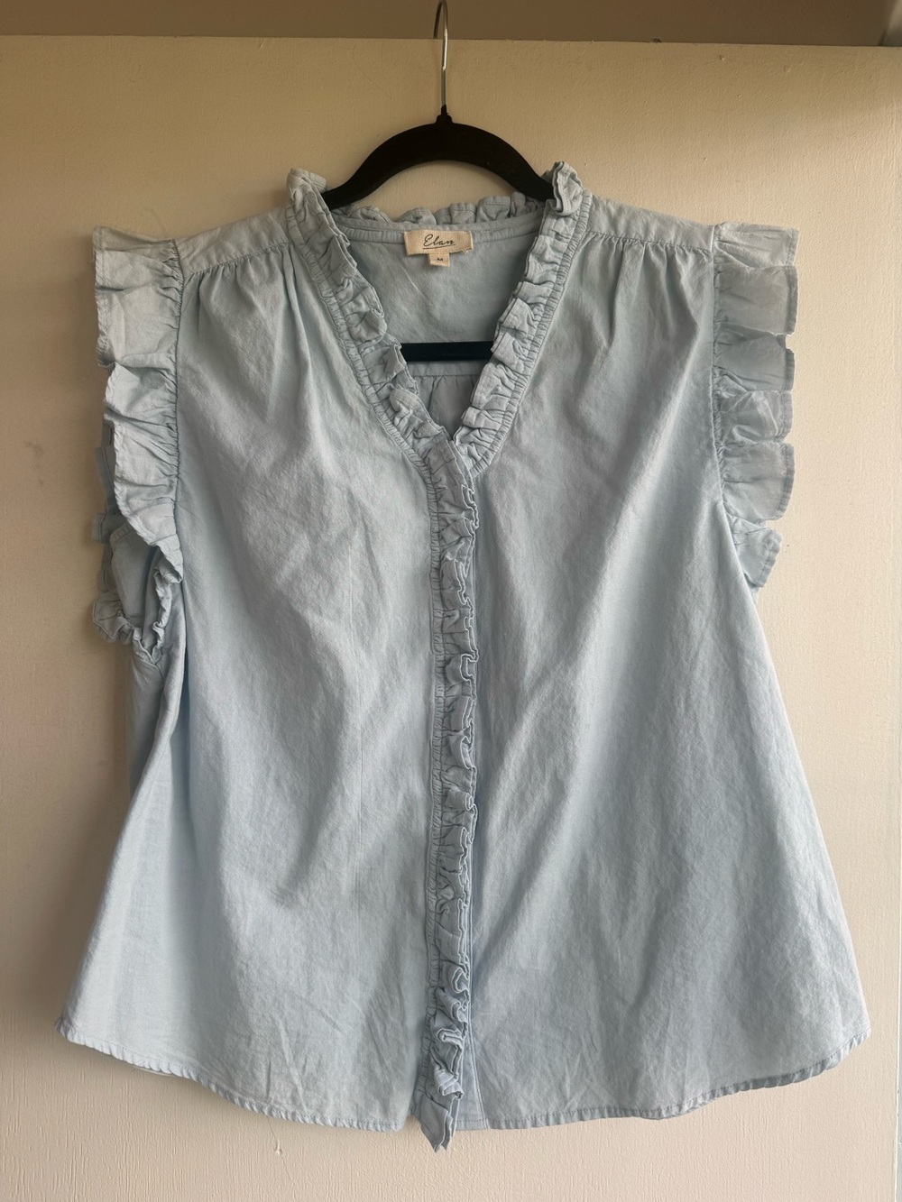 Elan Light Blue Ruffle Cap-Sleeve Blouse